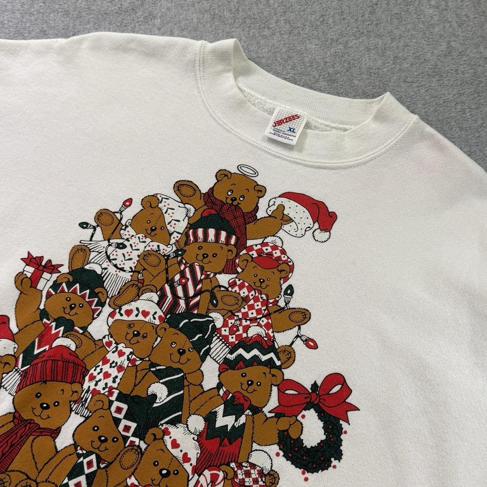 Vintage 1989 Air Waves‎ Teddy Bear Sweatshirt XL Jerzees USA Tacky Christmas